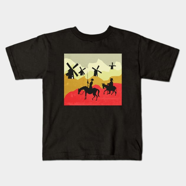 Tilting at windmills, Don Quixote Kids T-Shirt by PrintablesPassions